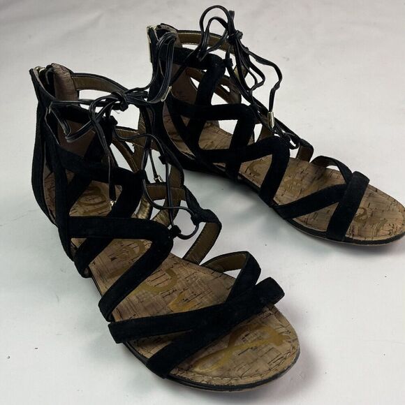 Sam Edelman Dawson Suede Strappy Sandal 8 Black Gladiator Hippie Boho Grunge - Picture 8 of 11